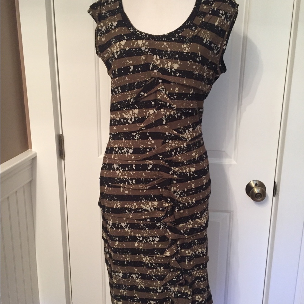 NICOLE MILLER STUDIO DRESS SHEATH BODY-CON BLACK OLIVE GREEN SIZE L